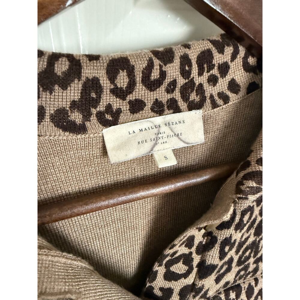 Sezane Merino Wool Betty Button Down Cardigan Leopard Size Small - Picture 4 of 8